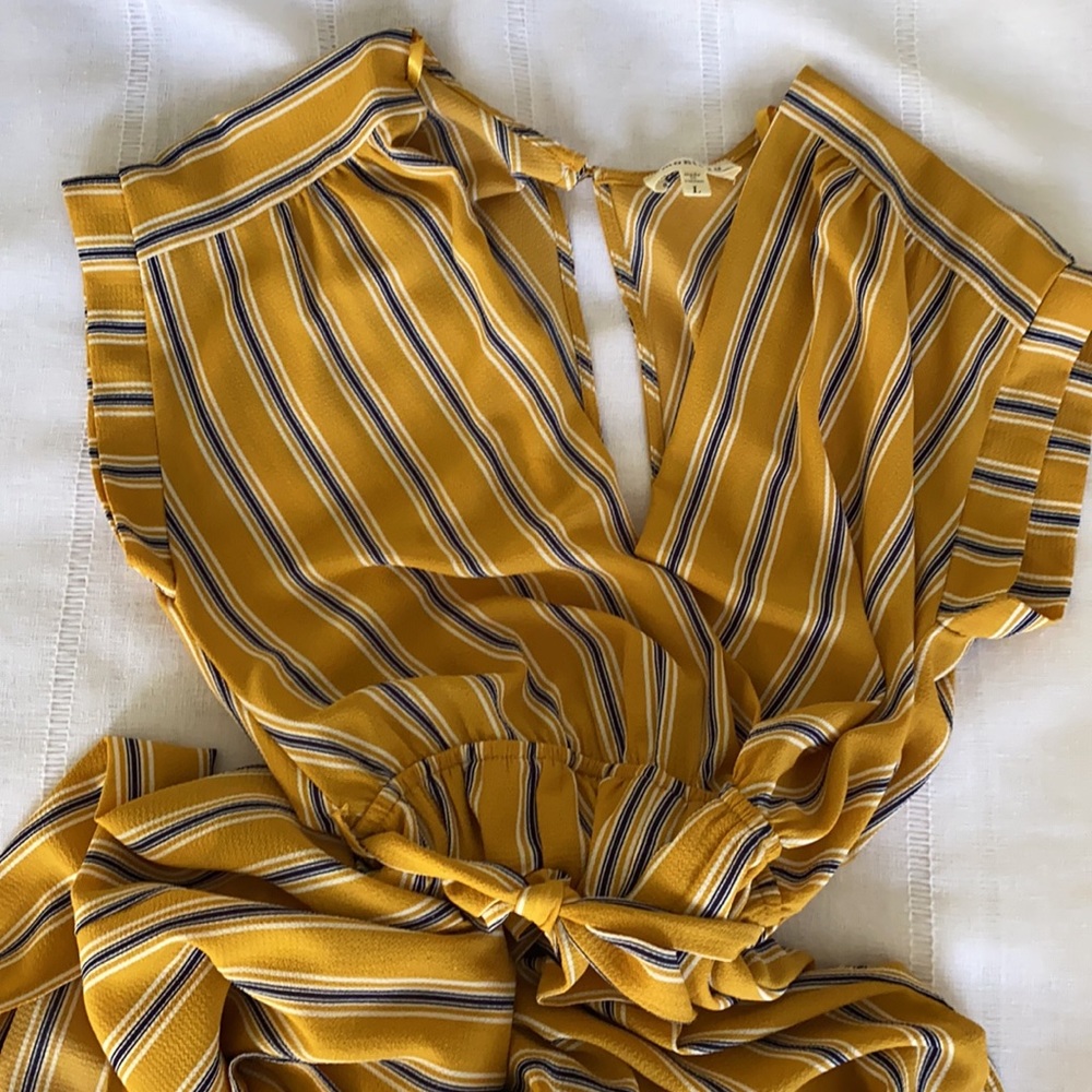 Monteau mustard stripped yellow jumpsuit.